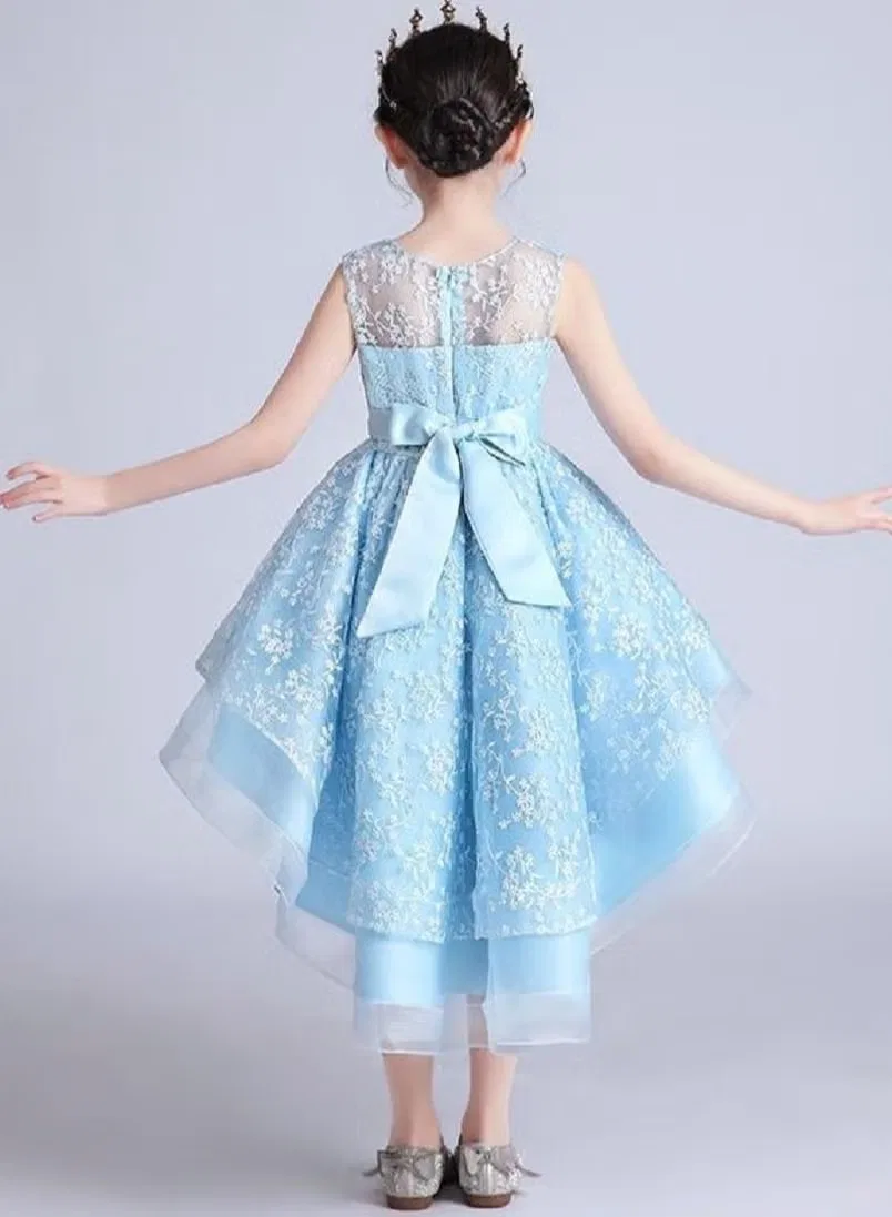 Платье детское праздничное с цветочным принтом Best Gift Fashion, голубое — фото 4