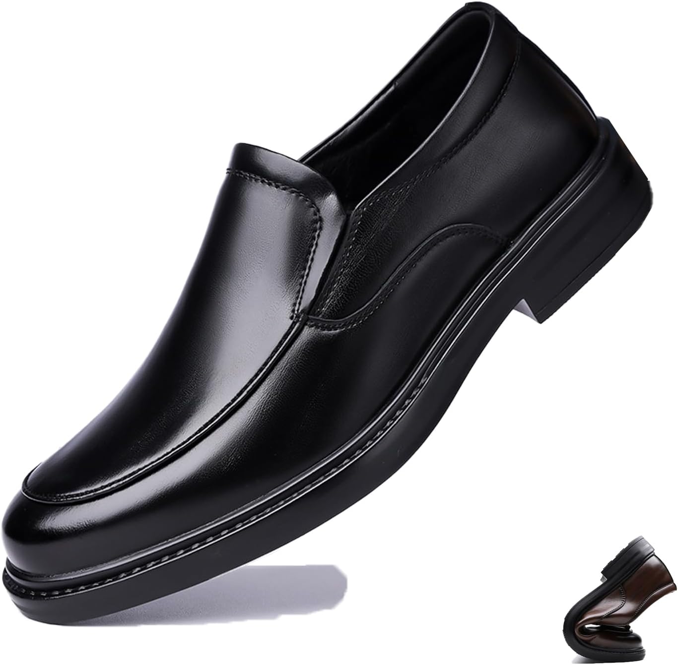 

Мужские кожаные лоферы с низким каблуком и классическим круглым носком, ручной работы, без застежки, деловые оксфорды и работы в офисе Forevercan, черный