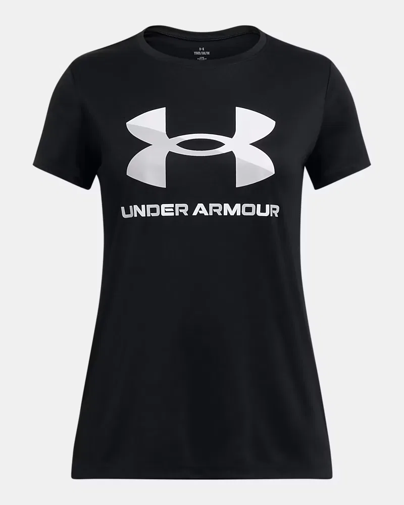Футболка детская с коротким рукавом, быстросохнущая, UA Velocity Big Logo UnderArmour, Black/Mod Gray/White