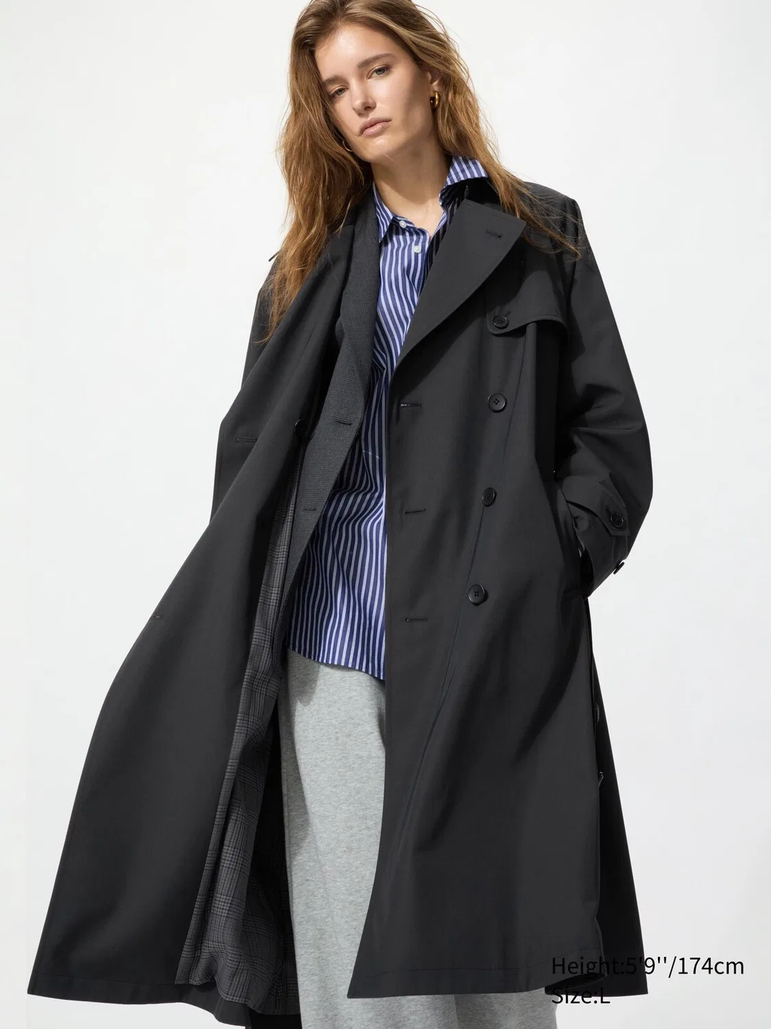 Тренч Uniqlo, классический, черный