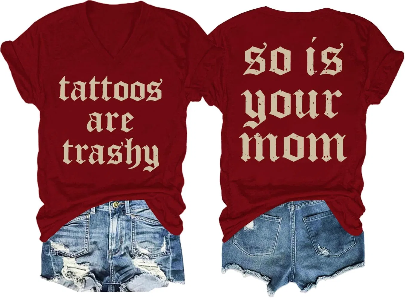 Женская футболка с V-образным вырезом и полосками, Claret