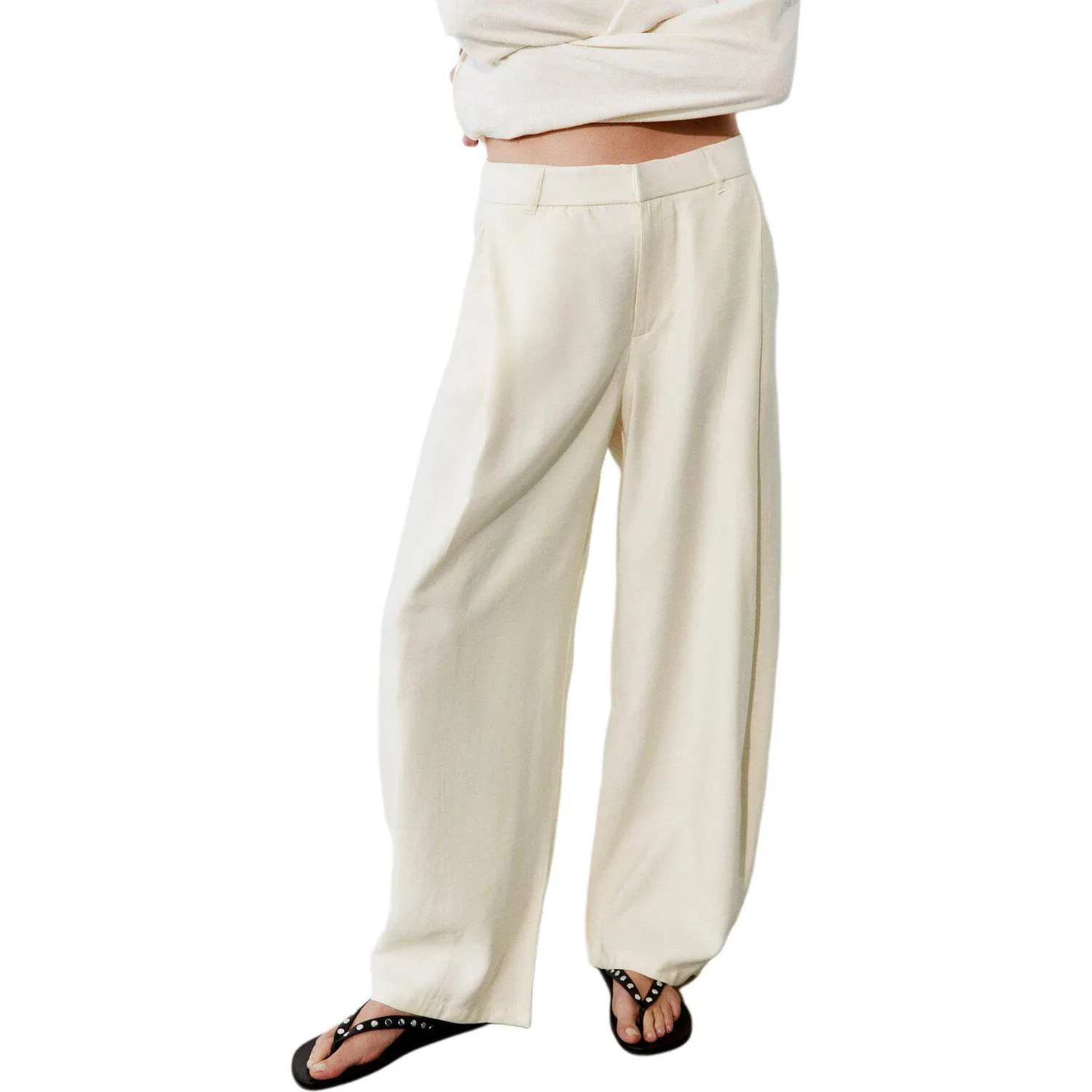 Женские повседневные брюки свободного кроя Raw White, ZARA, Белый — фото 4