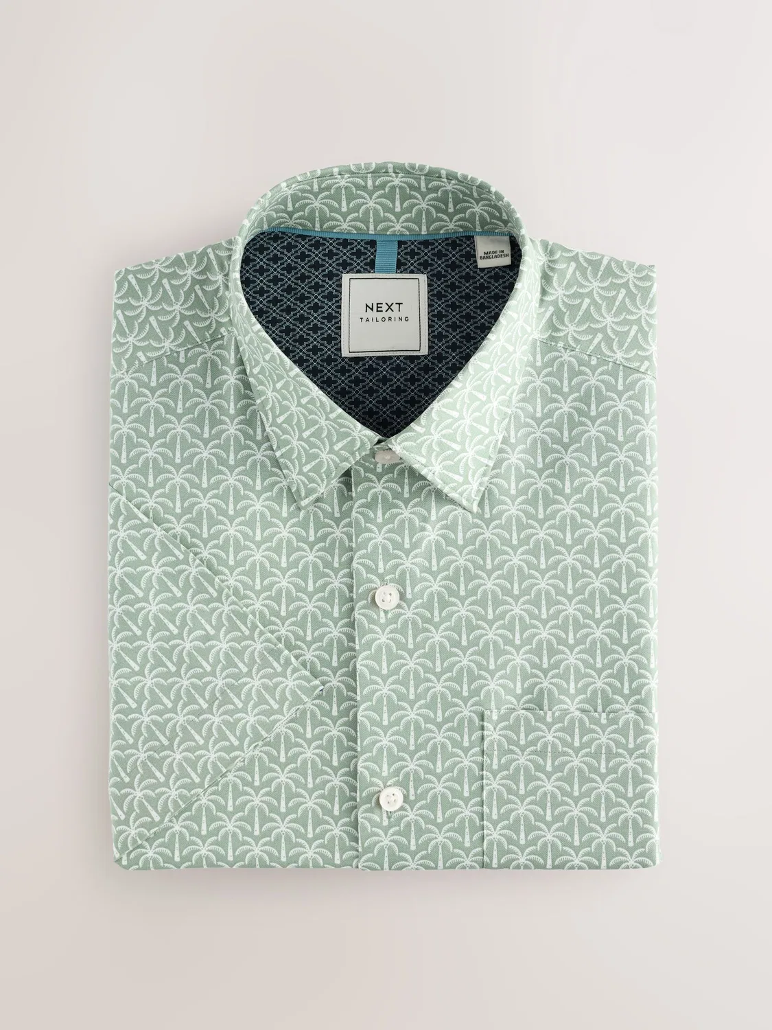 Рубашка оксфорд с коротким рукавом, Green Palm Print Next, зеленый