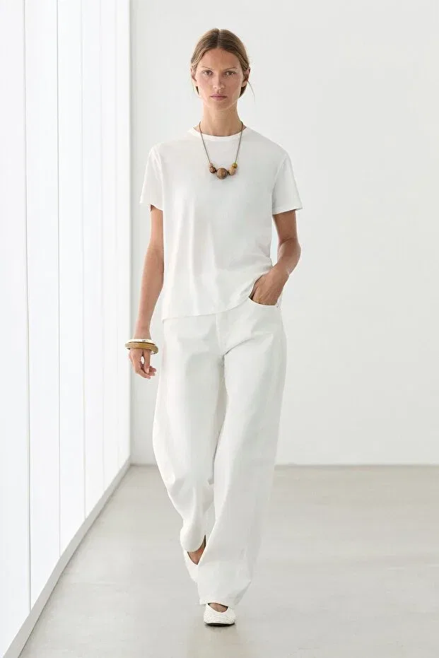 Женская футболка хлопковая Massimo Dutti, Broken White
