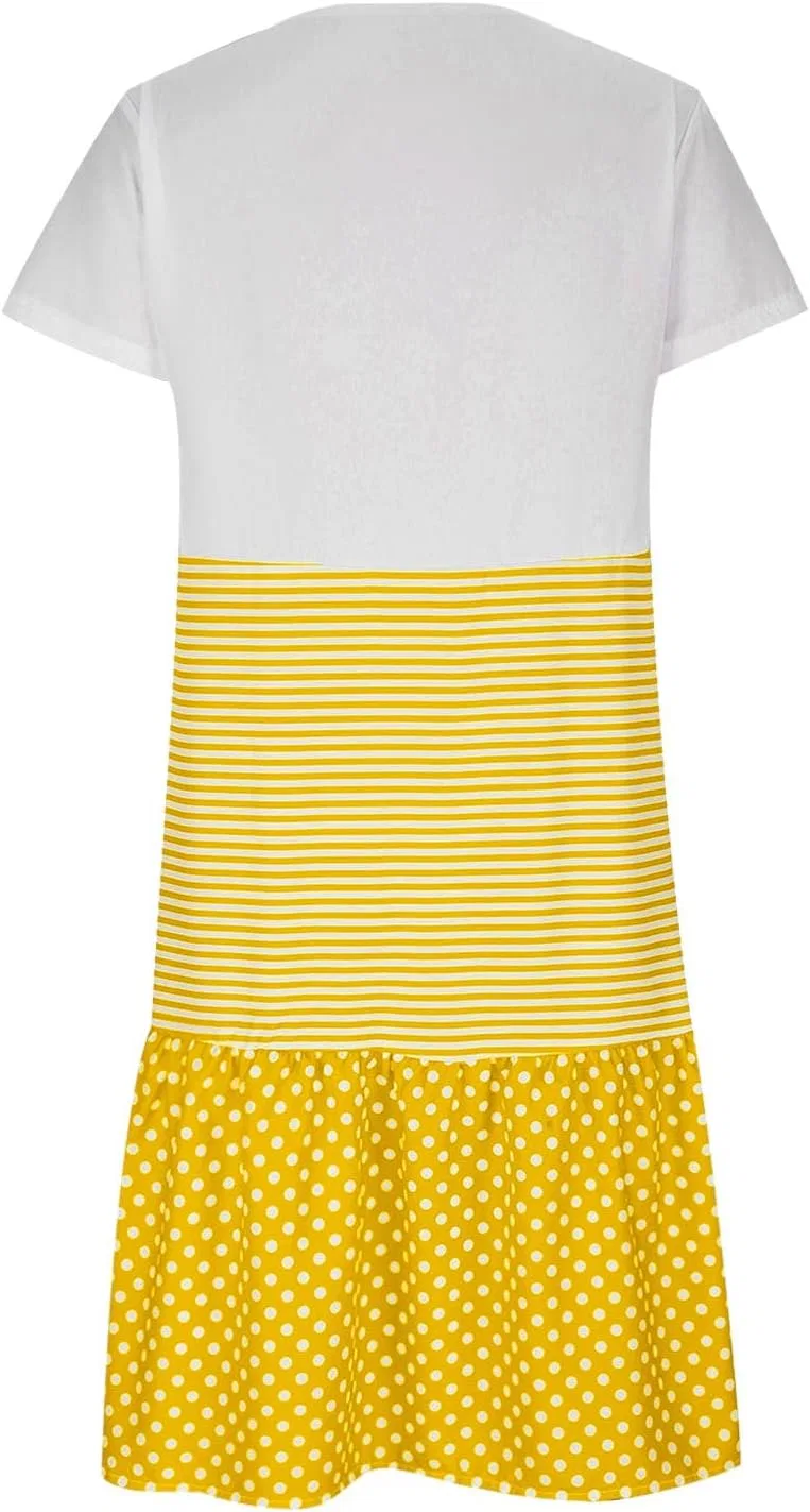 Женское летнее платье мини с полосками и горошком, Yellow — фото 4
