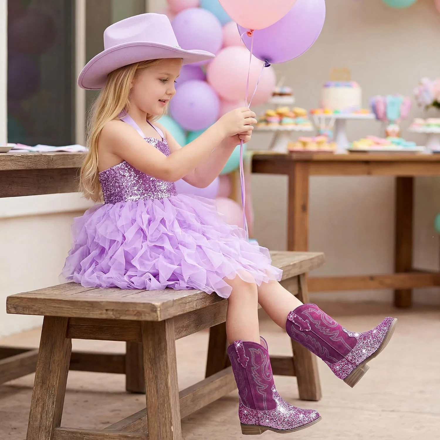 Детские казаки для девочек и мальчиков Motasha, Sequins Purple — фото 3