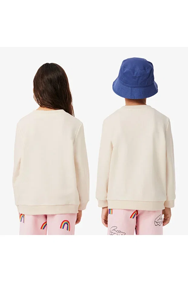 Детские свитшот для девочек с принтом Lacoste, Xfj-Cream — фото 3