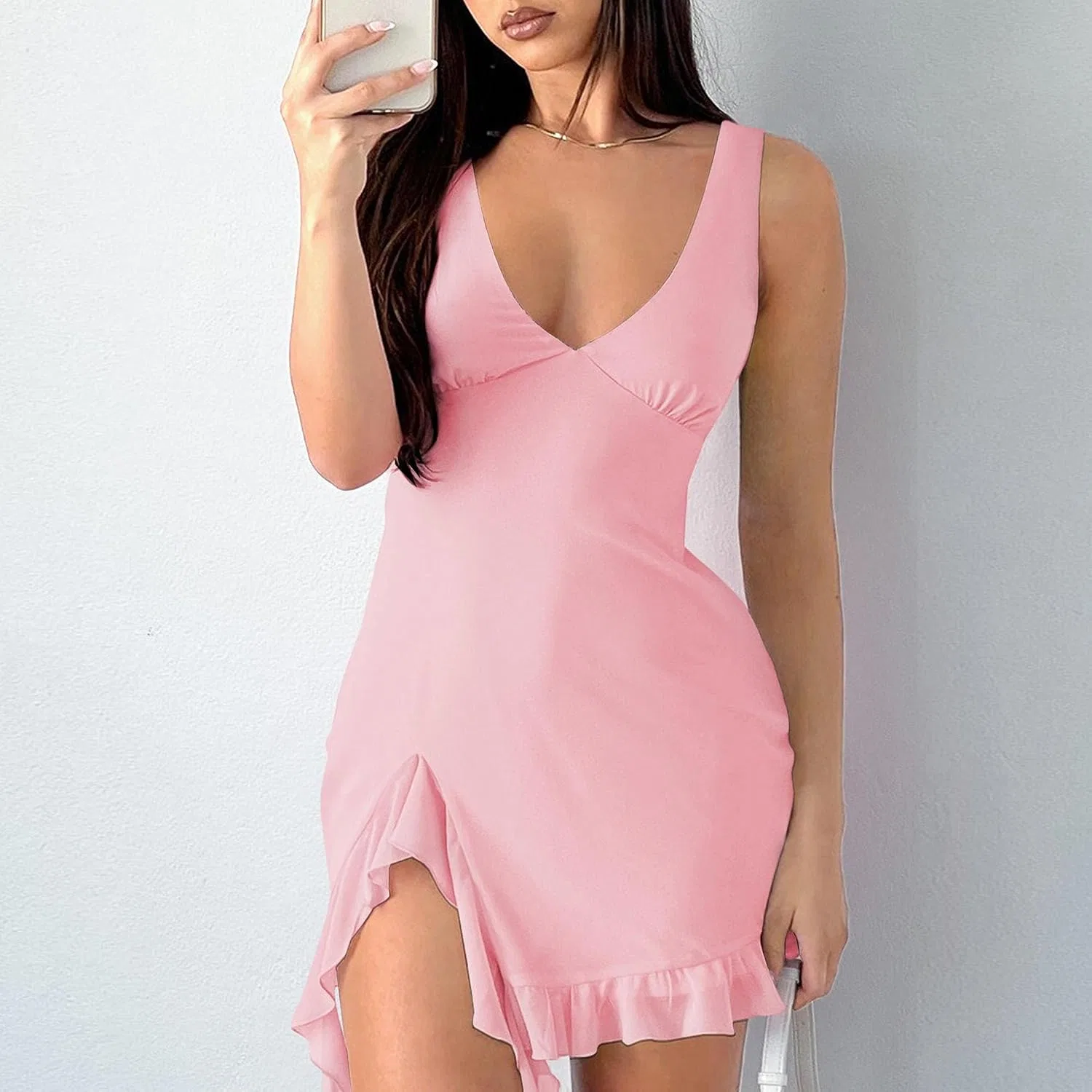Женское летнее платье на бретелях с бахромой, Light Pink — фото 4