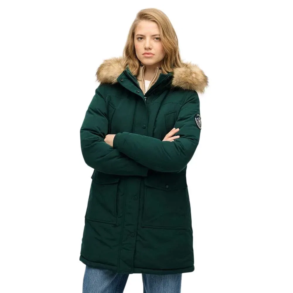 Пуховик Everest Faux Fur Superdry, зеленый
