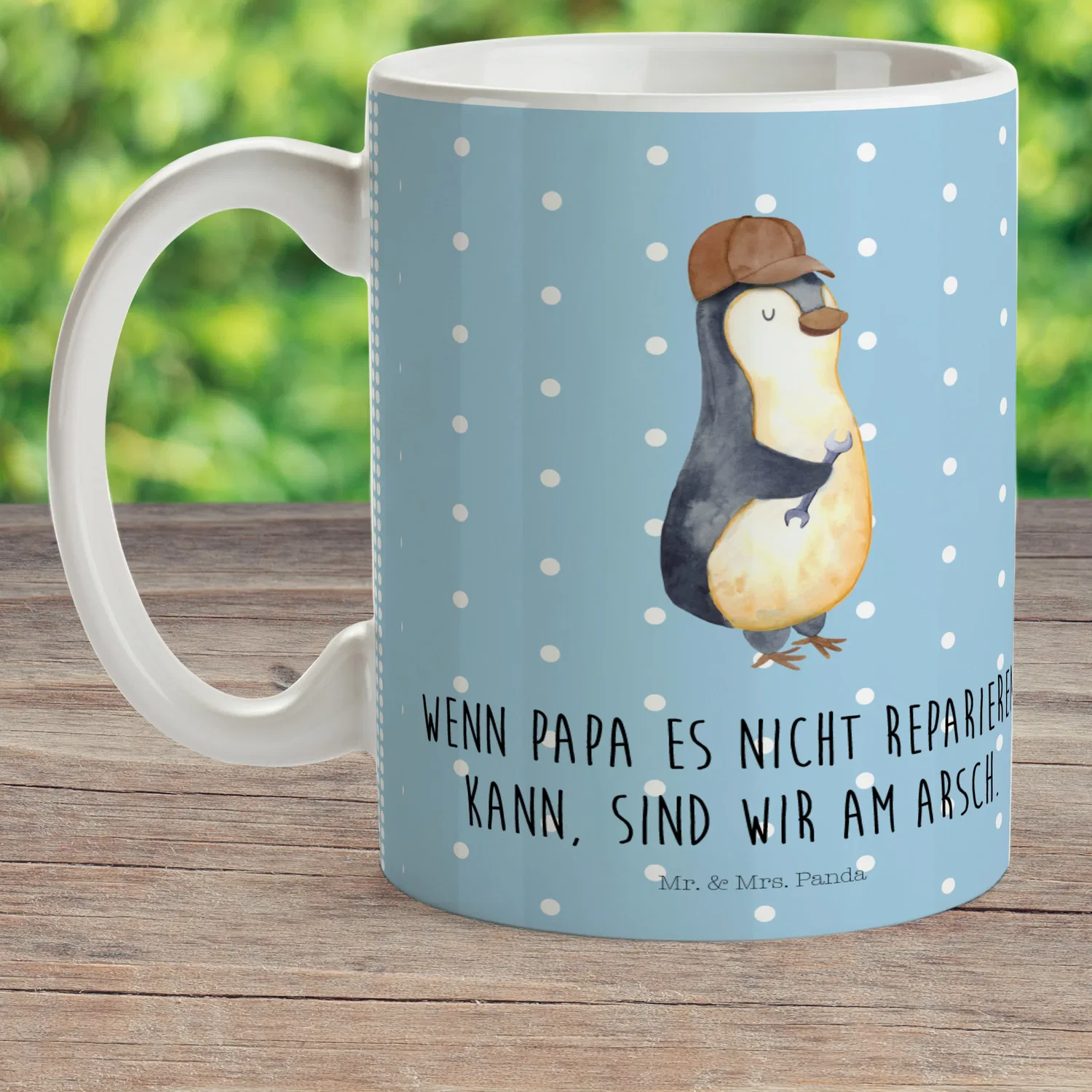 Детская кружка с принтом Wenn Papa es nicht reparieren kann Mr. & Mrs. Panda, синий — фото 2