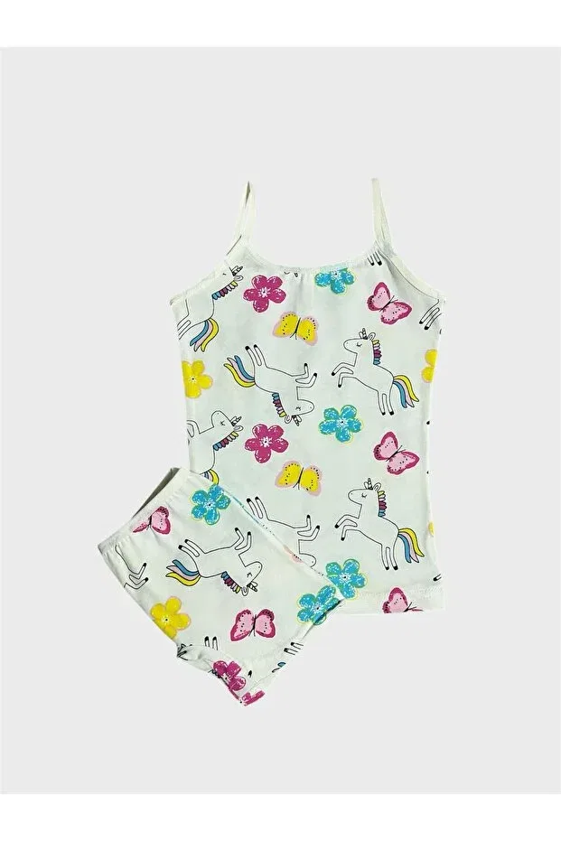 Детский комплект белья для девочек с принтом 100% хлопок Butterfly Unicorn Athlete Boxer Set Elmas Kids, White — фото 3
