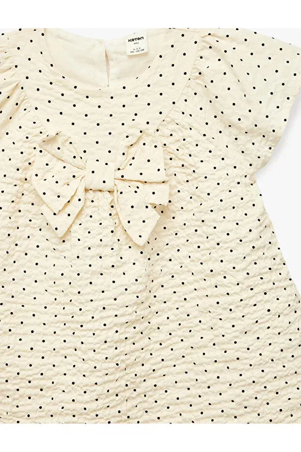 Детское платье-трапеция для девочек с коротким рукавом-колокол Koton, Ecru Patterned — фото 3