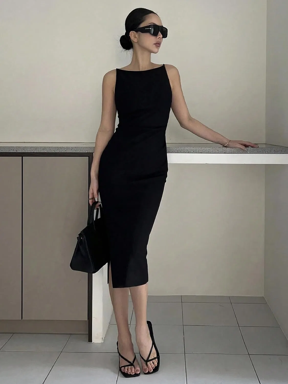 Женское миди-платье с разрезом на талии Sleeveless, Black — фото 4