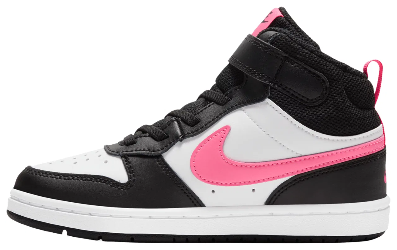 Детские кроссовки для мальчиков с кожаным верхом Court Borough Mid 2 Nike, Black/Sunset Pulse/White — фото 2