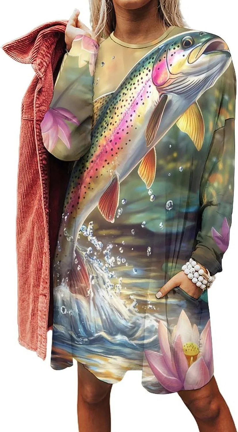 Женское оверсайз платье-свитшот с карманами Rainbow Trout, Style