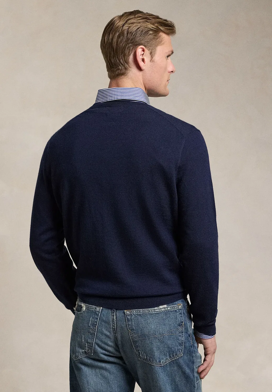 Шерстяной свитер с V-образным вырезом, который можно стирать Polo Ralph Lauren, Hunter Navy — фото 3