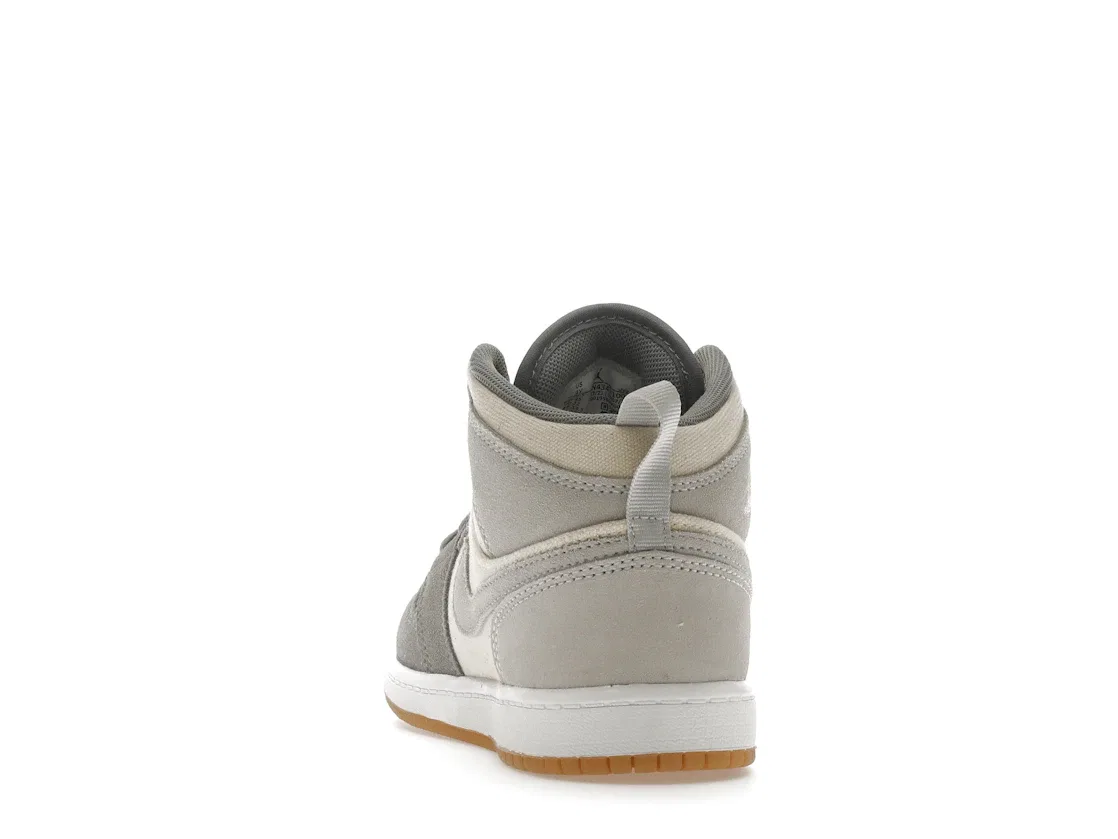 Детские кроссовки Lifestyle с канвасом и замшей Jordan 1 Mid SE, Coconut Milk Particle Grey White Gum — фото 4