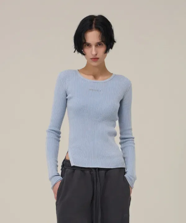 Вязаный лонгслив с разрезом, W, Superdry, Light Blue