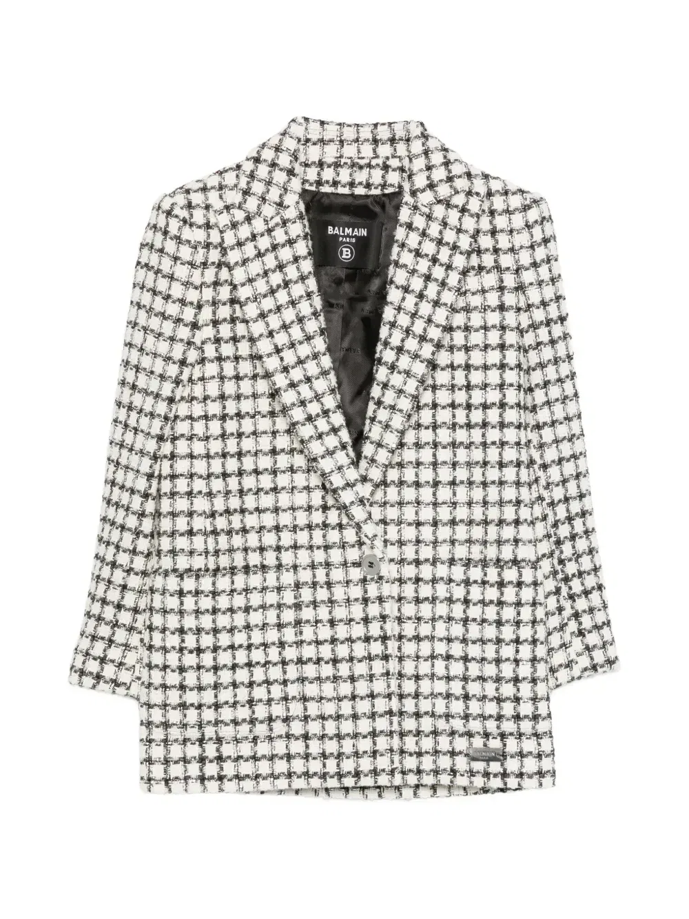 Однобортный твидовый блейзер в клетку Balmain Kids, белый