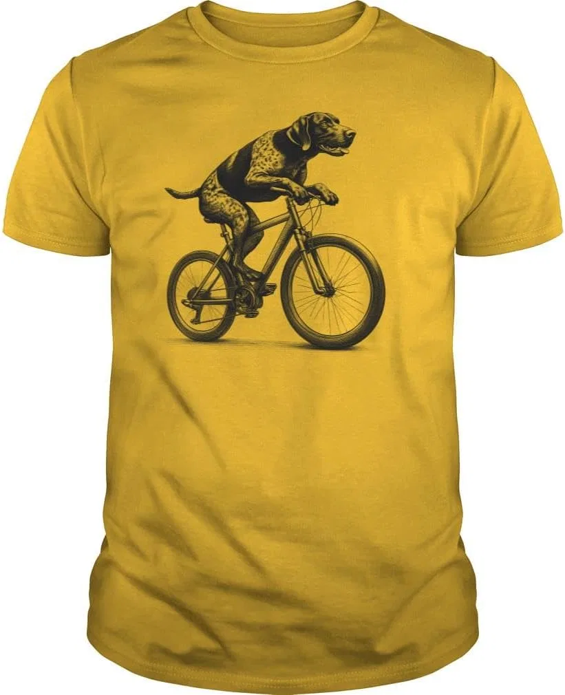 Мужская футболка с принтом German Shorthaired Pointer Riding Bike, жёлтый