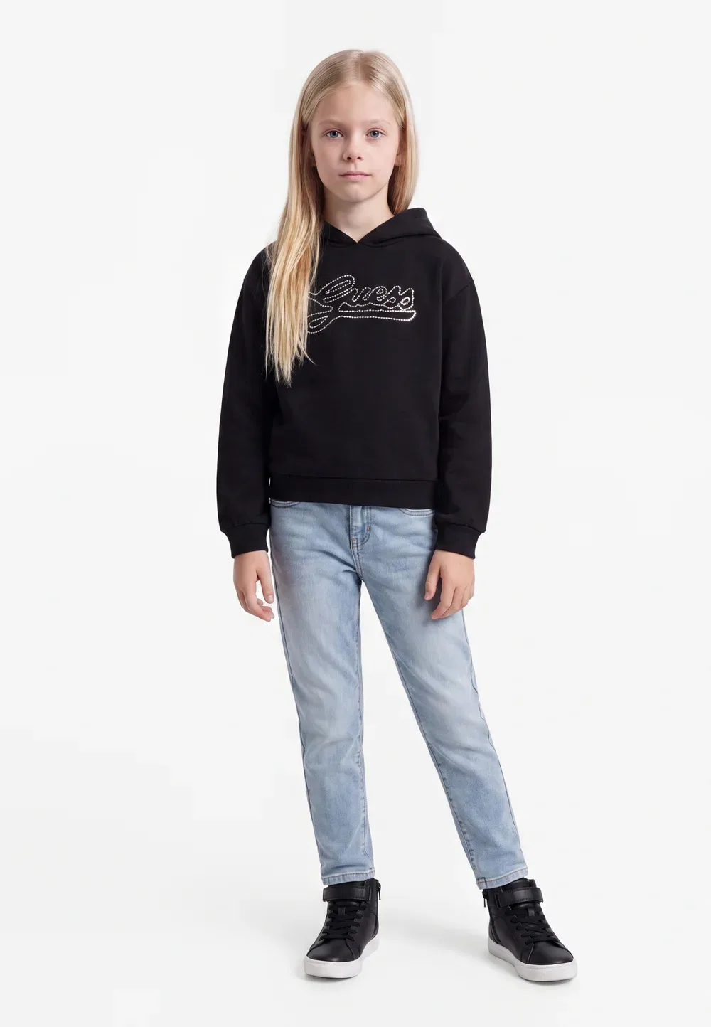 Свободная толстовка с капюшоном стандартного размера Guess, Jet Black