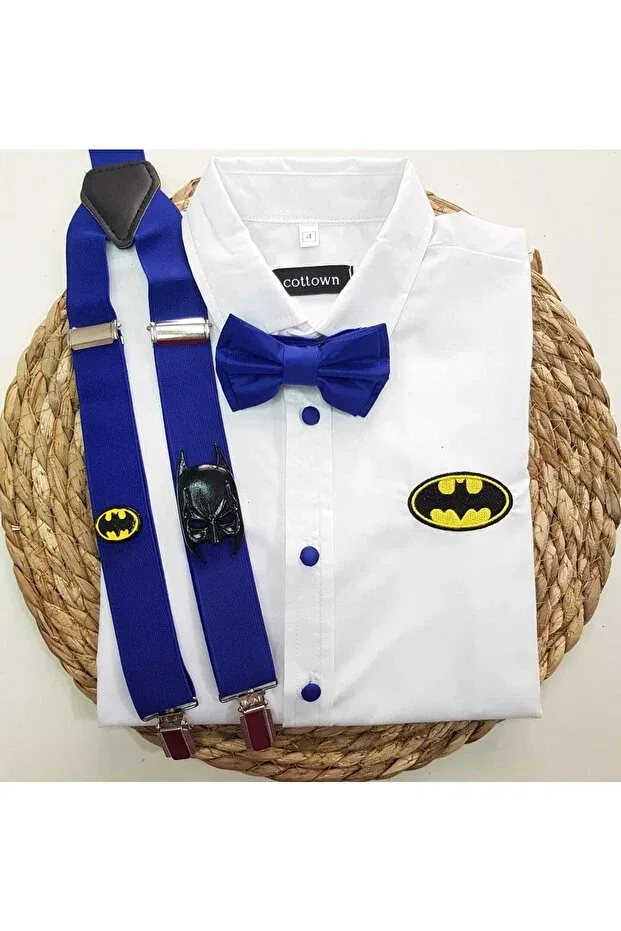 Детская рубашка для мальчиков с принтом Batman Concept Strap Bow Tie Cool Partyshop, Saxblue