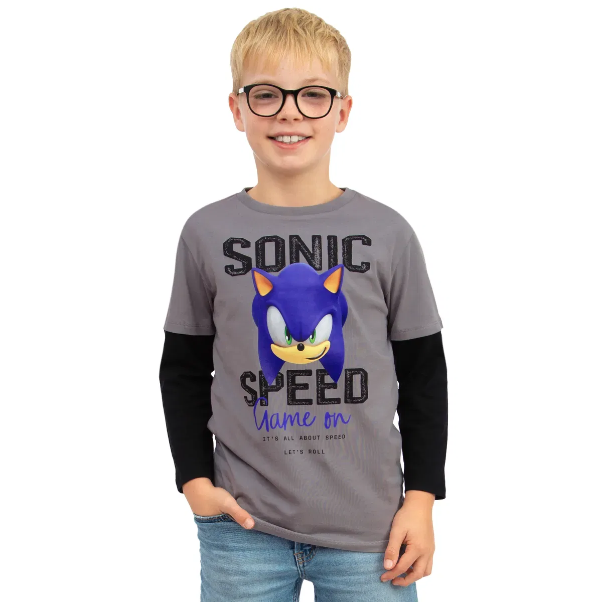 Детская футболка с длинным рукавом Game on Sonic The Hedgehog, Grey — фото 2