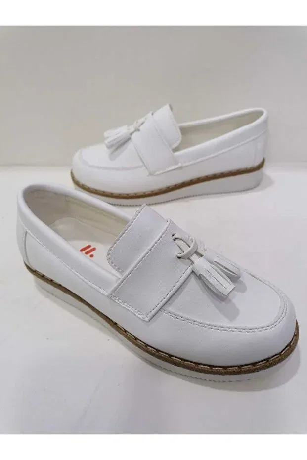 Детские туфли для мальчиков без шнуровки Tasseled loafer Özgür Kids, White — фото 3