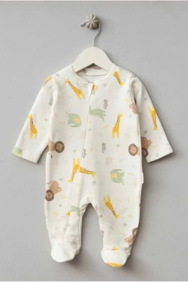 Детский комбинезон для девочек с принтом Giraffe patterned zippered baby romper Bebitof, Ecru