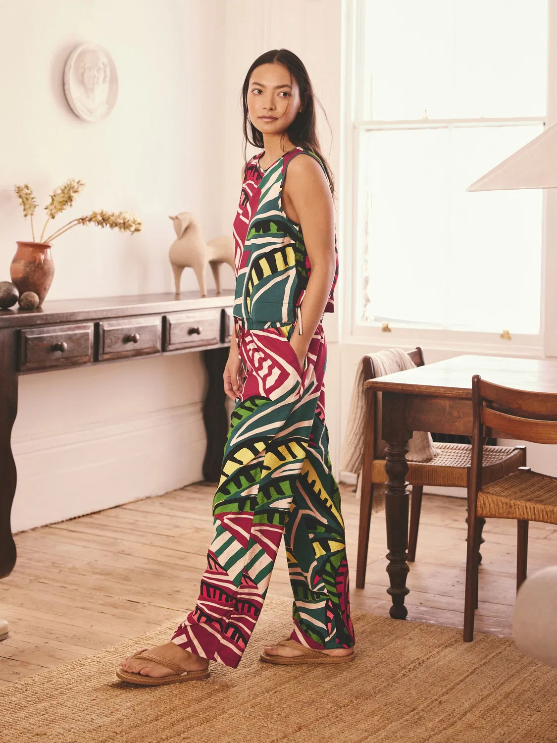 Пижама женская, абстрактный принт, Green Abstract Viscose Vest Pyjamas Next, зеленый — фото 3