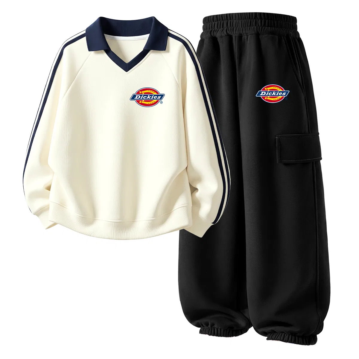 Детский комплект из футболки и брюк с воротником-поло Dickies, Ivory White/Black
