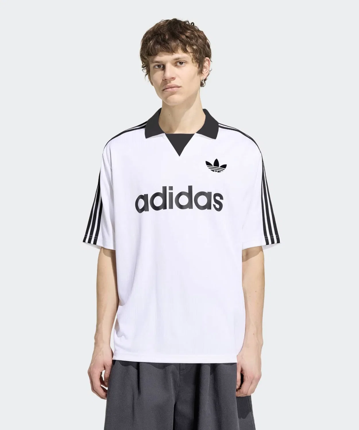 Мужская футболка с воротником из полиэстера Adidas Originals, White