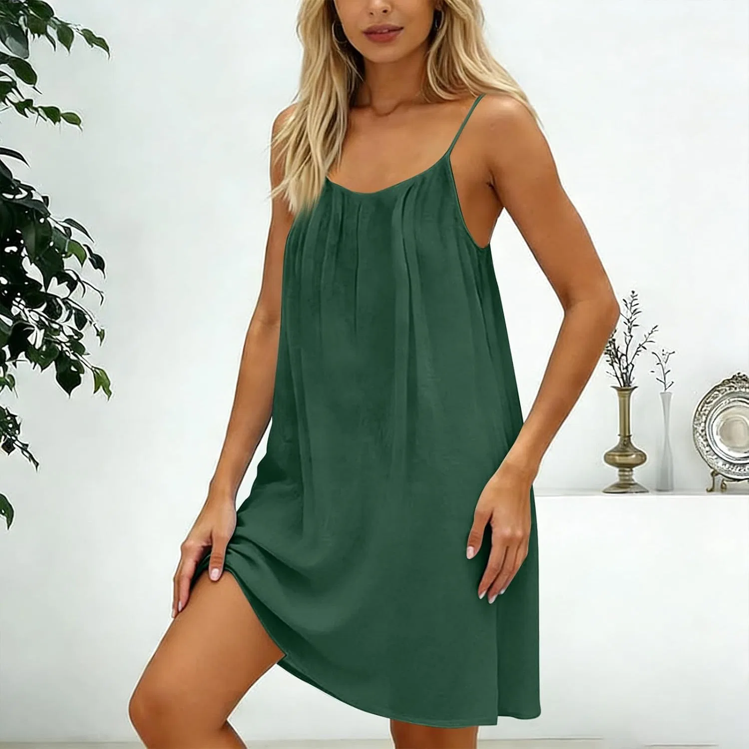 Женская летняя майка-макси с открытой спиной, Dark Green — фото 3