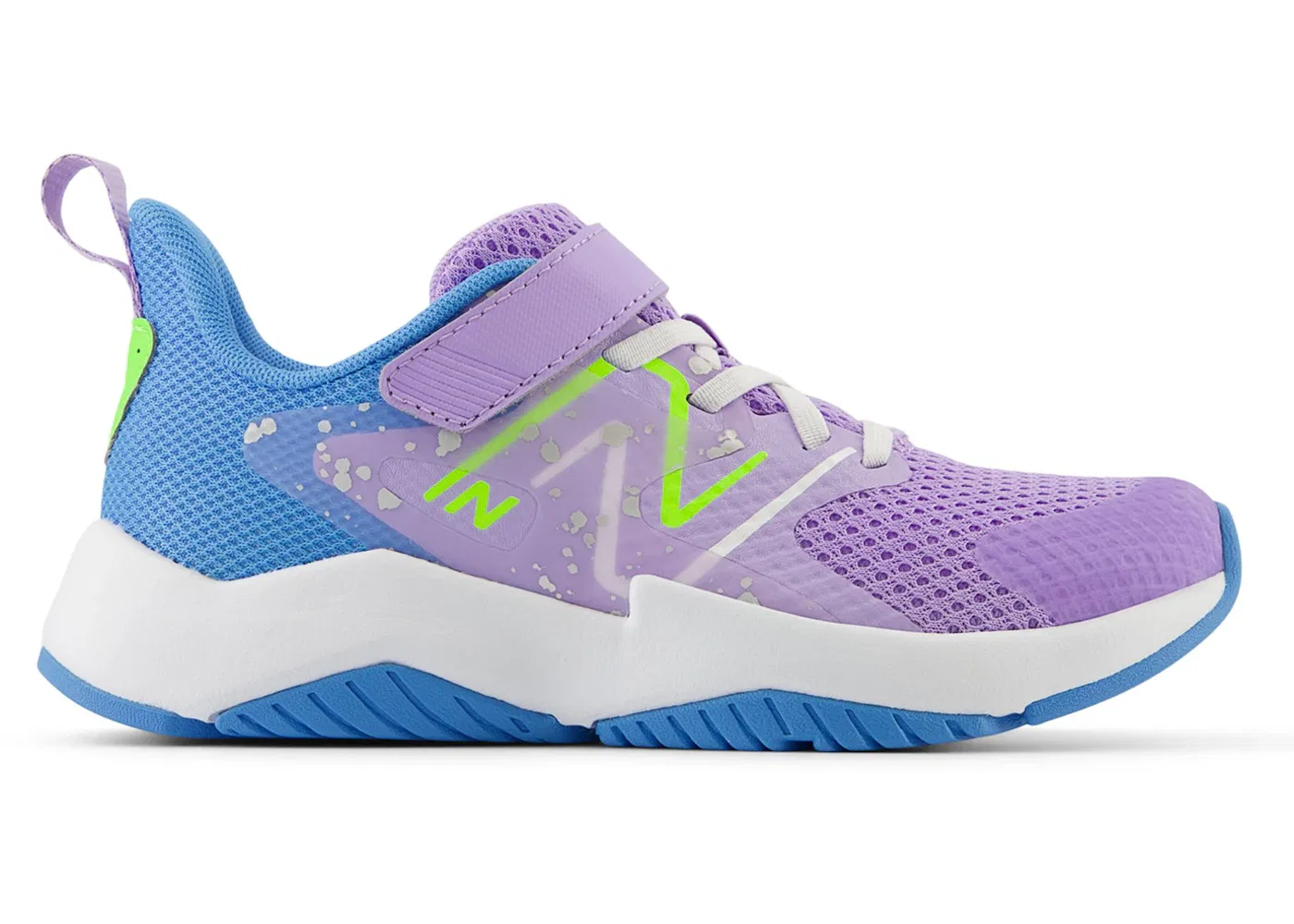 Детские кроссовки для бега с блочной шнуровкой New Balance Rave Run v2 Bungee Lace, Lilac Glo/Sky Blue/Pixel Green
