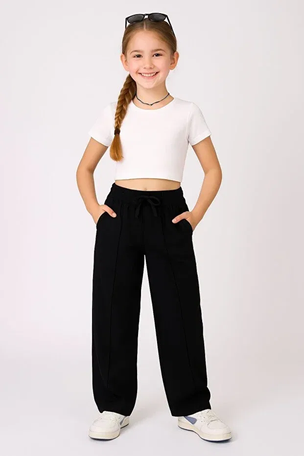 Детские спортивные брюки для девочек с принтом 2-Piece Cm Buseyiz, Black-Black — фото 3