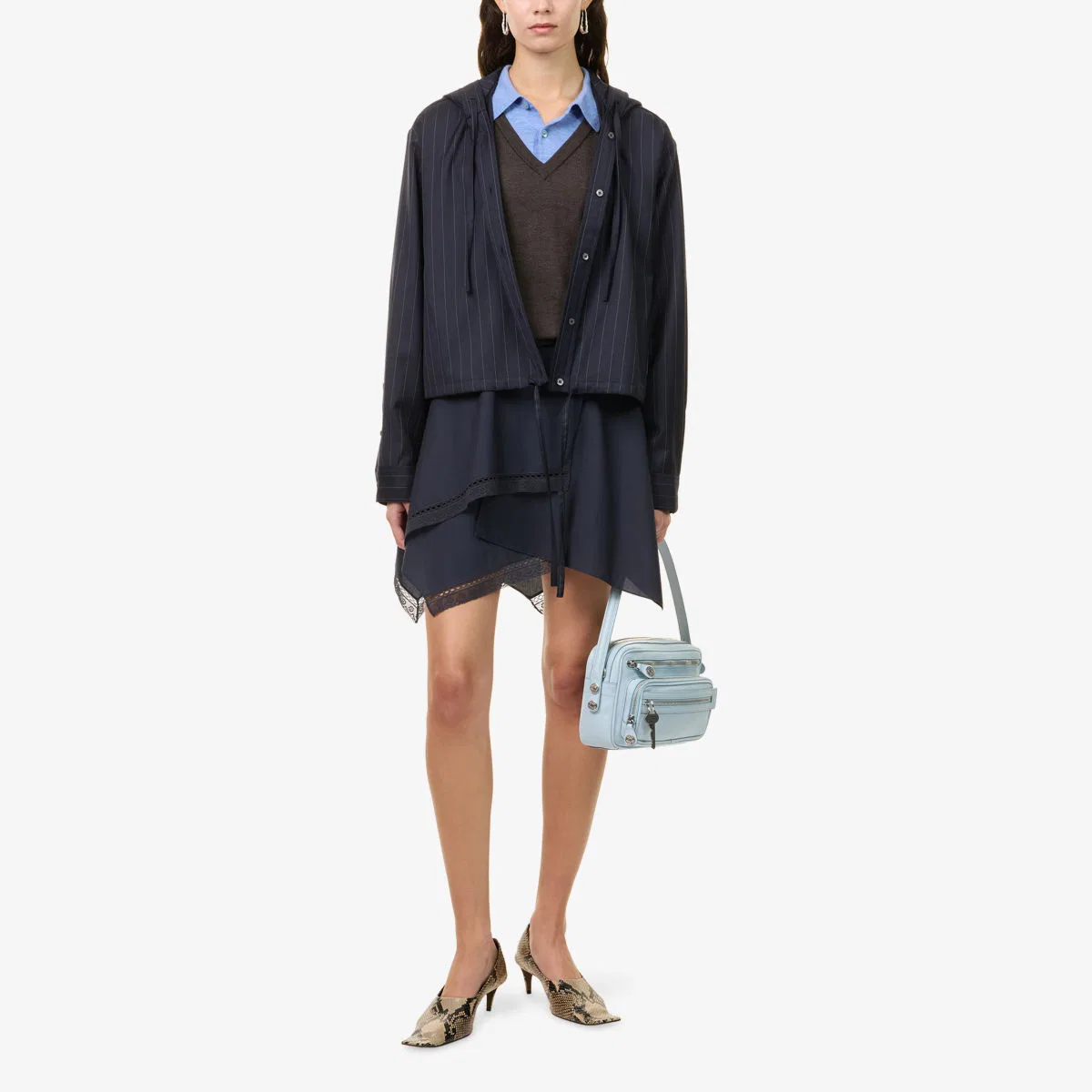 Полосатая укороченная шерстяная рубашка Acne Studios, темно-синий — фото 2