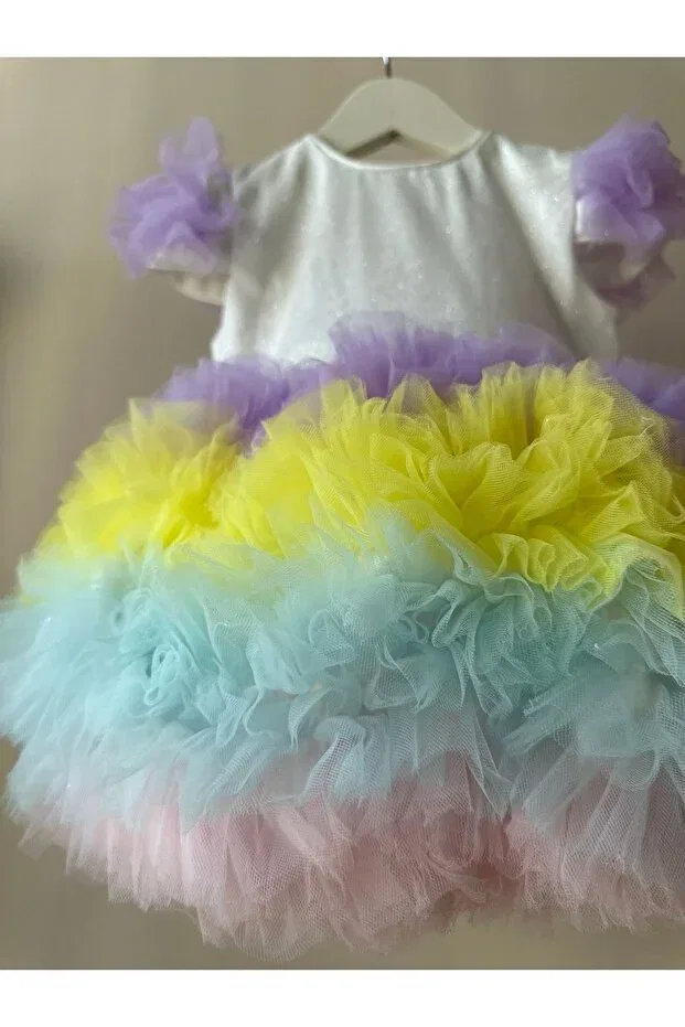 Детский комплект для девочек с пайетками Glitter baby girl dress with fluffy tutu skirt Myluni, Colored — фото 4