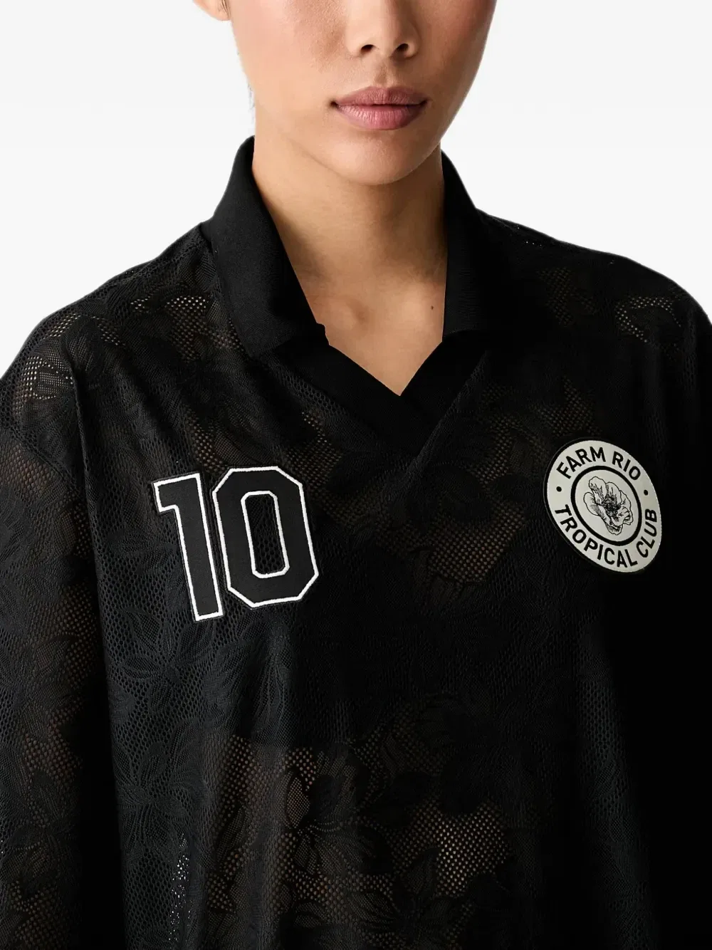 Футболка с цветочным кружевом X Farm Rio Adidas, черный — фото 4
