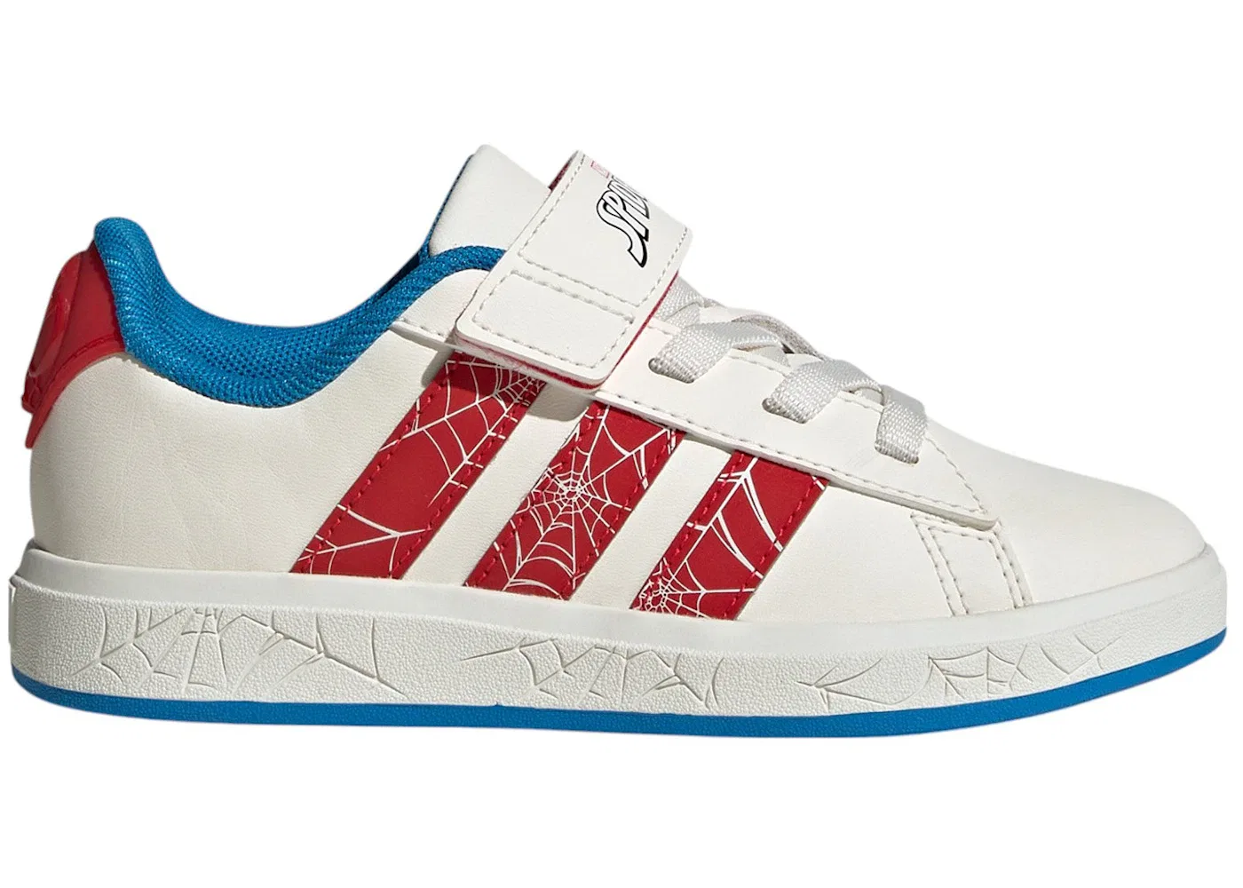 Детские кроссовки с принтом Spider-Man Grand Court Adidas, Cloud White Pure Ruby Bright Blue