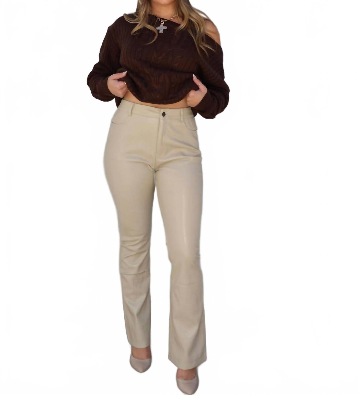 

IN-LOOM Брюки из веганской кожи Lenora бежевого цвета