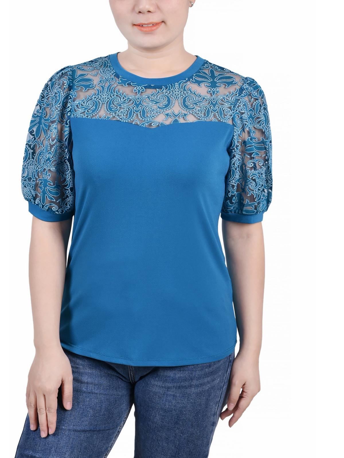 

Женская кружевная блузка с эффектом выгорания Petites NY Collection, цвет teal