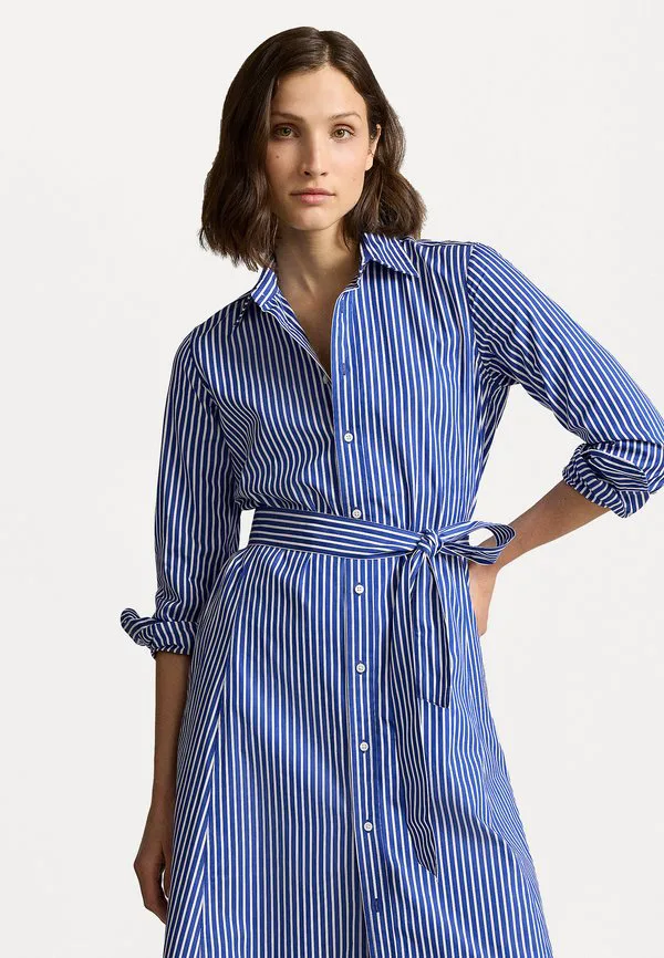 Платье-Рубашка из хлопка в полоску с поясом Polo Ralph Lauren, Bright Navy/White