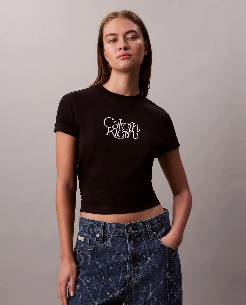

Женская футболка с логотипом курсивом Calvin Klein Jeans, черный