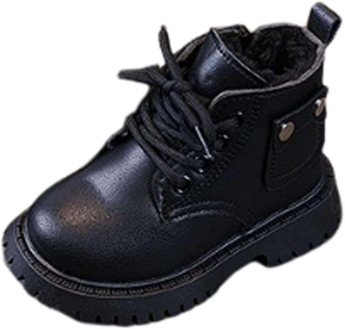 

Зимние сапожки для девочек-подростков с меховой подкладкой, шнуровкой и коротким голенищем, из искусственной кожи, теплые короткие ботиночки для детей 1-6 лет Zzalalana, Black