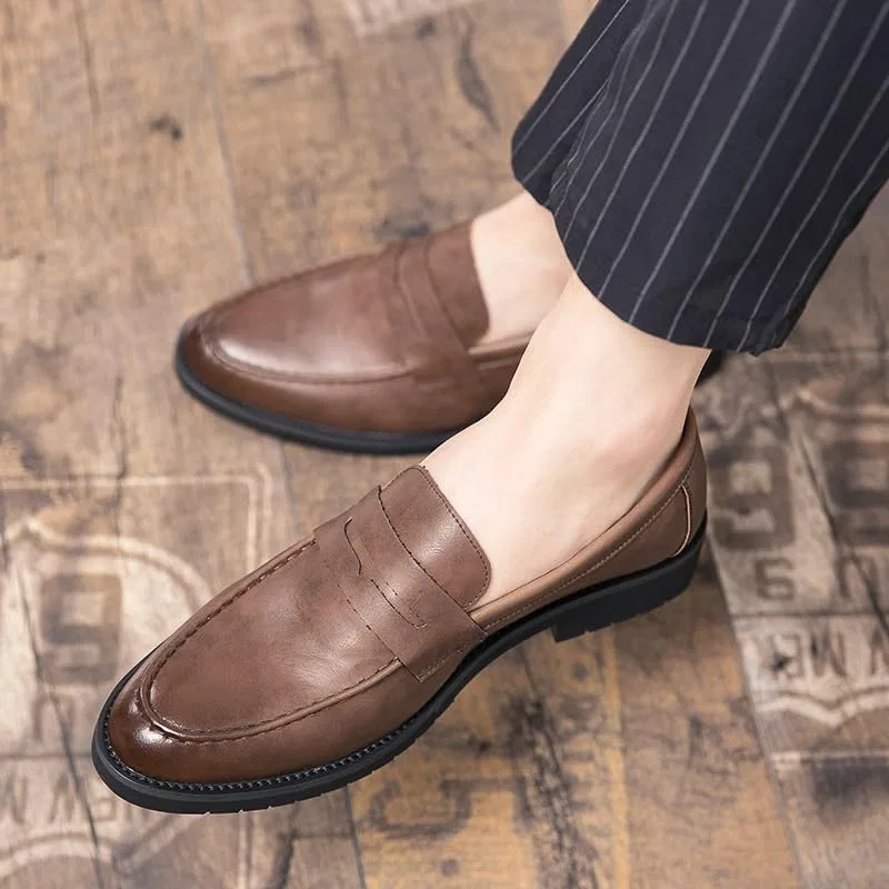 Туфли кожаные без бренда, модель Mens Dress Formal Shoes, коричневый UOPYNE — фото 3