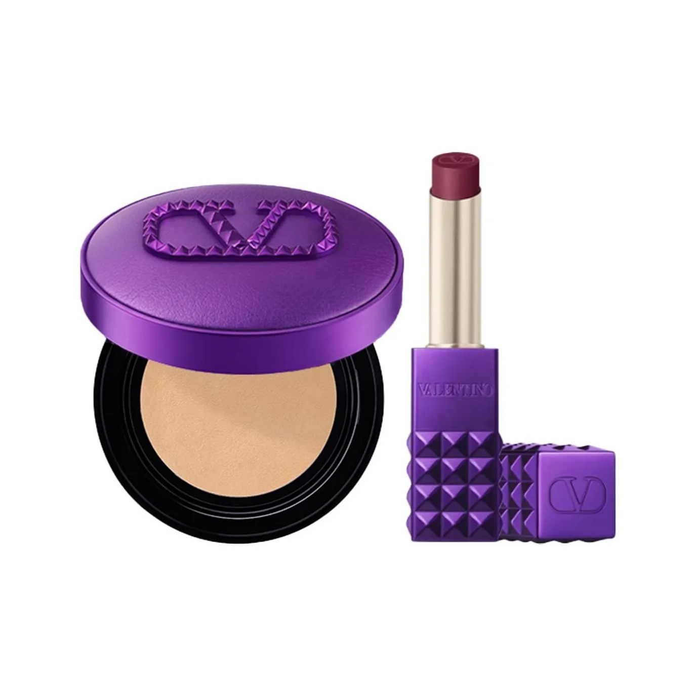 Valentino Новогодний лимитированный набор помады с воздушной подушкой, Water Glow Air Cushion Wilderness Purple Limited #LA1 12g+Stud Lipstick Wilderness Purple Limited #505R 2.3g
