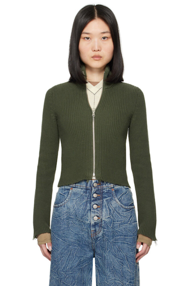 

Зеленый ребристый свитер MM6 Maison Margiela