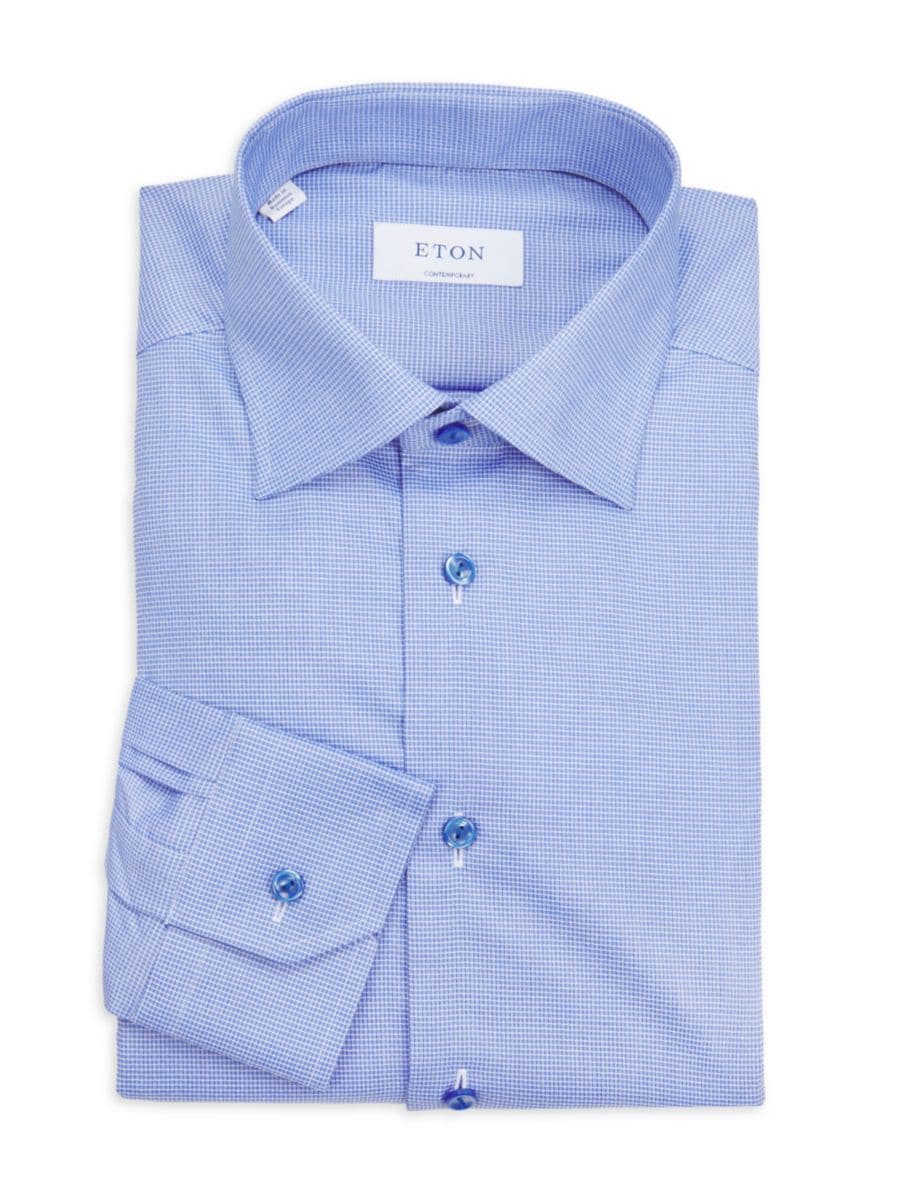 

Рубашка современного кроя из хлопка в мелкую клетку Eton, цвет Medium Blue