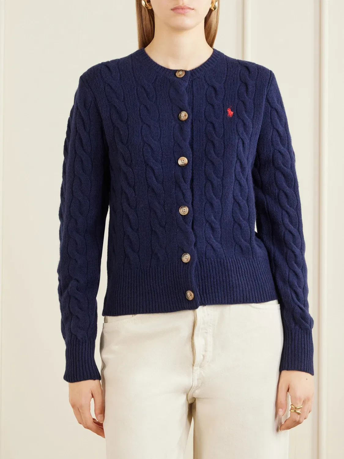 Кардиган из шерсти и кашемира с вышитым логотипом Polo Ralph Lauren, синий — фото 3