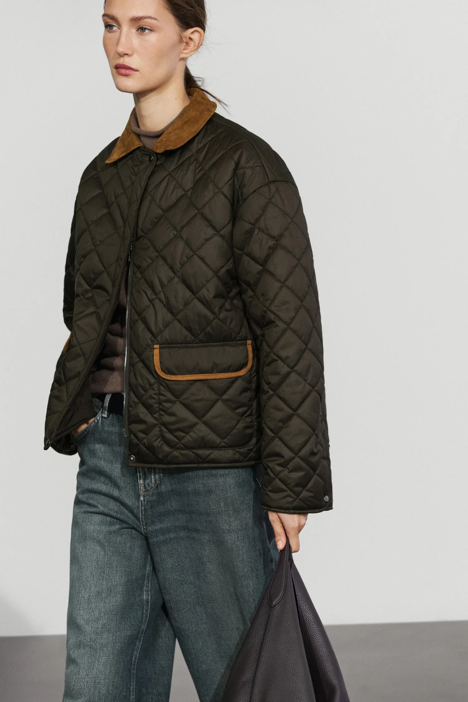 Куртка Massimo Dutti Padded Short With Leather Combination, королевский синий — фото 2